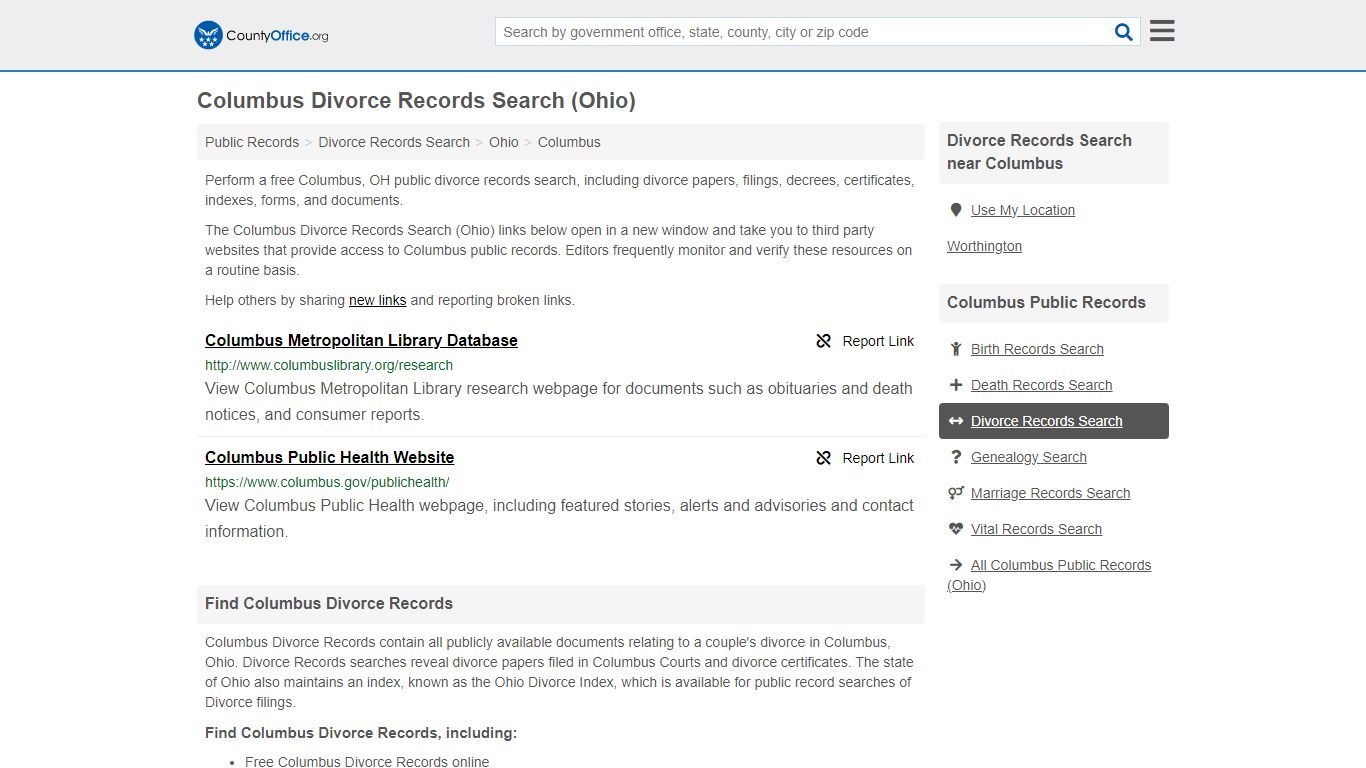 Columbus Divorce Records Search (Ohio) - County Office