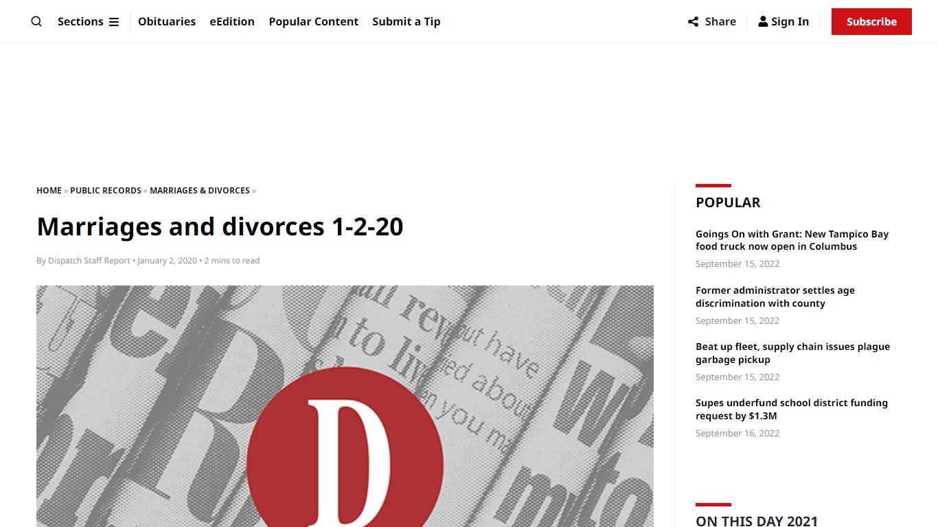 Marriages and divorces 1-2-20 - The Dispatch